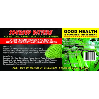 Organic 21 herbs Soursop Bitters 16oz - (Wholesale) 12 21 herbs soursop bitter label Organic 21 herbs Soursop Bitters 16oz - (Wholesale)