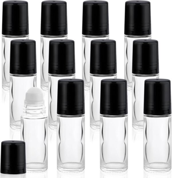 1oz Plain Roll on Glass Bottle With Housing Ball & Black Plastic Cap Empty - 30 ML