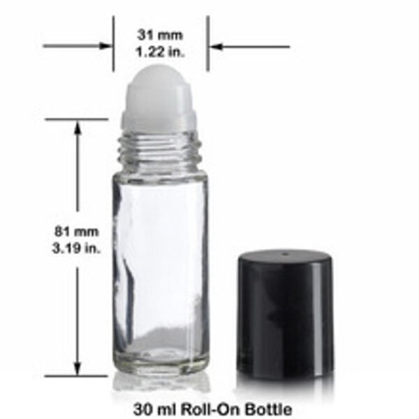 1oz Plain Roll on Glass Bottle With Housing Ball & Black Plastic Cap Empty - 30 ML - Image 2