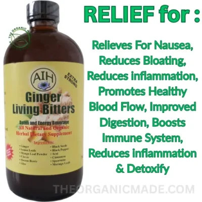 Health supplement for digestive relief, ginger living bitter 16oz, Herbal Digestive and Wellness Tonic