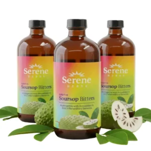 three bottles of serene soirsop bitter benefits listed, overoll wellness supplements pack of three