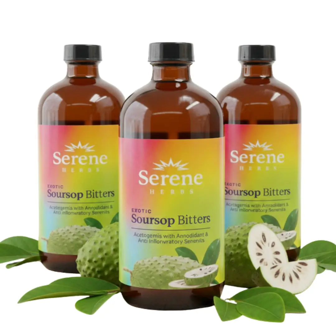 Serene Herbs Exotic Soursop Bitters 16oz - (Pack OF 3), 1 three bottles of serene soirsop bitter benefits listed, overoll wellness supplements pack of three