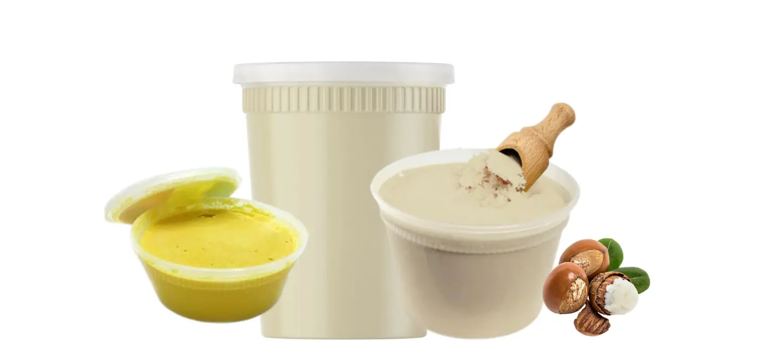 HOME 1 Natural yellow and white shea butters in a jars of 4oz 8oz and 16oz
