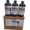 Kidney Cleanse Formula Bitters 16 oz - Wholesale 3 Kidney cleanse Bitters, A trio of three amber glass bottles, with black caps, containing a dark-colored herbal liquid kidney formula, against a plain white background. The labels are primarily orange and feature the "AIH" brand logo, text "KIDNEY FORMULA" in bold, and a bulleted list of potential health benefits and ingredients, including "ORGANIC," "VEGAN," and "PLANT-BASED." Two stylized red kidneys are pictured on the label.