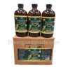 Wild Horney: Testosterone Booster 5 in 1- 16oz Wholesale 2 A photograph of three 16oz amber glass bottles of "Wild Horney Goat Weed & Goji Berries Testosterone Booster" stacked neatly on top of a branded cardboard box against a white background. The full labels of the bottles and the detailed case label on the box are clearly visible.