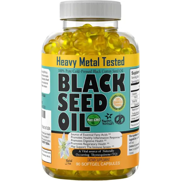 Black Seed Oil 90 Softgels Capsules 1000 mg - EXP 2028 1 Sweet Sunnah 100% Pure Cold-Pressed Black Seed Oil (90 Softgels Capsules, 1000mg)