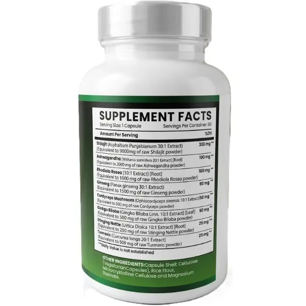 Shilajit, Panax Ginseng, Ashwagandha, Rhodiola 8-in-1 Strength Supplement - 60 Capsules (WHOLESALE) 3 Shilajit, Panax Ginseng, Ashwagandha, Rhodiola 8-in-1 Strength Supplement - 60 Capsules (WHOLESALE) - Image 3