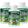 A front-facing professional product photo of a bottle of Salam Nutrition 8-in-1 supplement. The label clearly shows the product name featuring Shilajit, Panax Ginseng, Ashwagandha, and Rhodiola, alongside a breakdown of all 8 ingredients totaling 15250mg per serving. The bottle contains 60 veggie capsules. Three bottles