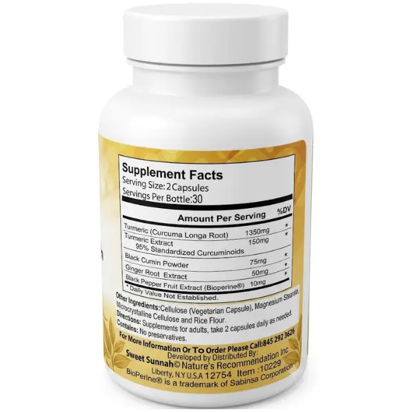 Turmeric with Black Seed, Ginger, 1500mg - 60 Veggie Capsules 2 Turmeric with Black Seed, Ginger, 1500mg - 60 Veggie Capsules - Image 2