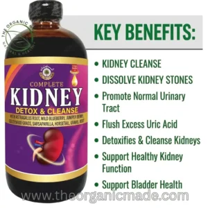 Complete Kidney Detox & Cleanse bottle with key health benefits listed on the right panel.