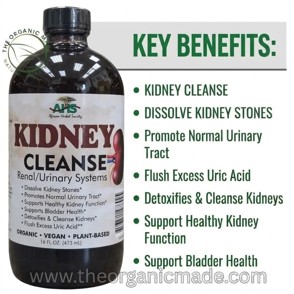 Kidney Cleanse Living Bitter by AHS - 16 oz, 1 AHS Kidney Cleanse living bitter bottle with detailed key benefits bullet points on the right side.